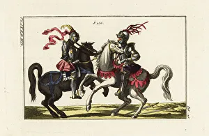 Noose Prints: Two knights in armor fighting a duel with nooses in a tourney
