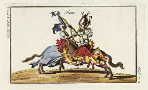 Joust Prints: Two knights in armor in a tournament duel with cudgels
