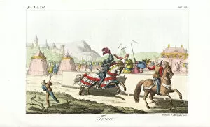 Herald Collection: Knights in armour on horseback jousting in