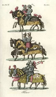 Barding Collection: Knights in armour on horseback at a medieval tournament