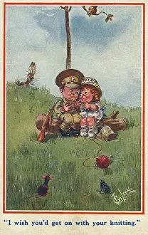 Knitting postcard, WW1