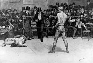 Images Dated 13th October 2004: Knock Out at a Boxing Match, c. 1896