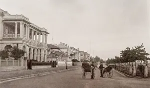 Bygone Prints: Kobe Bund with rickshaws and western consulates, Japan