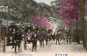 Kobe, Japan, Rickshaws, Drivers, passengers on Nunobiki Road