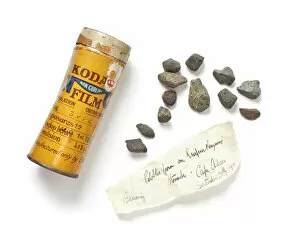 Pebble Gallery: Kodak jar with pebbles from Emperor Penguin (Aptenodytes for