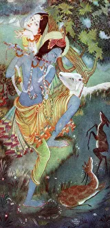 Krishna Prints: Krishna playing flute, painting by Ranada Ukil