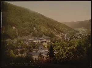 Sinaia Prints: Kurplatz with hydrotherapic baths and Hotel Karaimann, Sinai