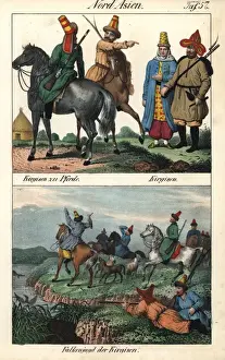 Falcons Prints: Kyrgyz men hunting with falcons, dogs and guns
