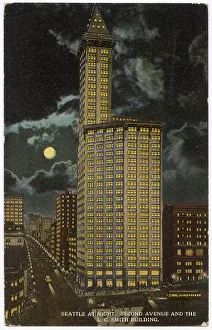 Builder Prints: L C Smith Building (Smith Tower) by night