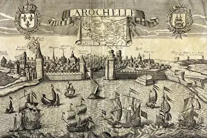 Rochelle Prints: La Rochelle. Map of the city on the Atlantic. 16th century