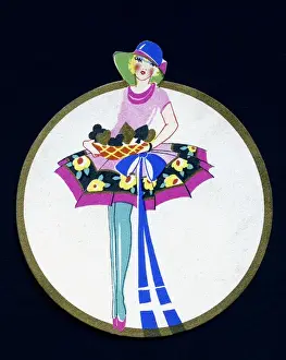 Label design with girl in fancy dress