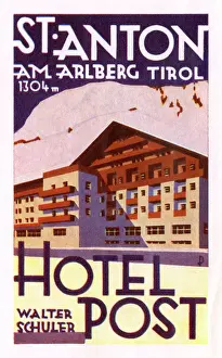 Austria Prints: Label, Hotel Post, St Anton am Arlberg, Tyrol, Austria