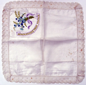 Images Dated 27th April 2012: Lace handkerchief - flowers and Remembrance from France