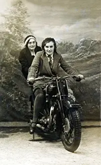 500cc Prints: Ladies on a 1929 Coventry Eagle motorcycle