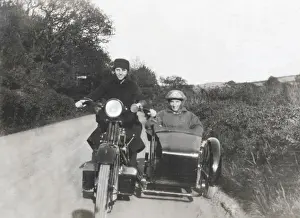 Learner Prints: Two ladies on 1929 Enfield motorcycle