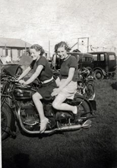 Ladies on a 1930s Sunbeam motorcycle