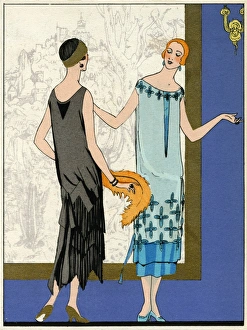 Two ladies in dresses by Doeuillet Two ladies in dresses by Doeuillet