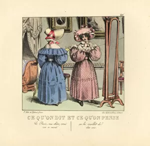 Ageing Gallery: Two ladies dressing before a mirror in a parlor