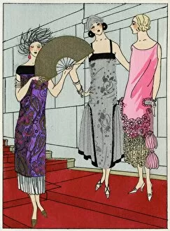 Images Dated 13th April 2012: Three ladies in evening dresses by Paul Poiret and Beer