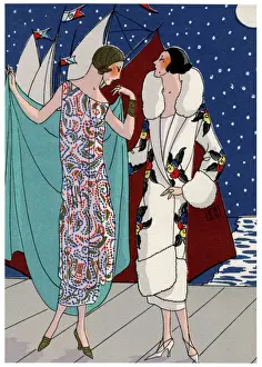 Paisley Prints: Two ladies in evening outfits by Jenny and Bernard