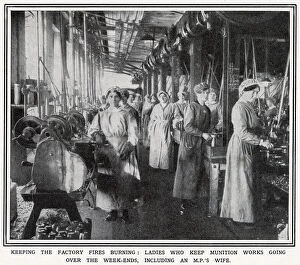 Godfrey Gallery: Ladies at a factory in Scotland keep munition works going at the weekend