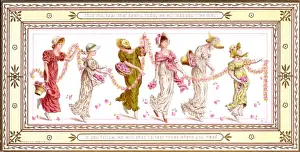 Scatter Prints: Six ladies with flowers on a New Year card