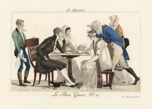 Muslin Prints: Ladies and gentlemen share coffee and rolls