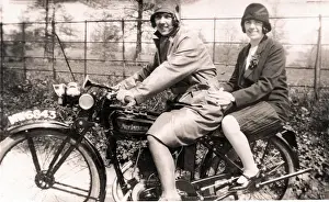 Flappers Prints: Two ladies on New Imperial motorcycle