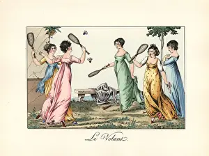 Rene Prints: Ladies playing badminton in a garden, 1817