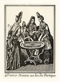 Diversion Prints: Ladies playing a game of bagatelle with a fop, 17th century
