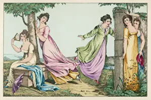 Seek Prints: Five ladies playing hide and seek in a garden