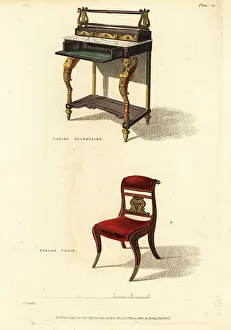 Furnishings Prints: Ladies secretaire and parlor chair, 1809