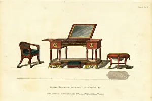 Furnishings Prints: Ladies toilette, fauteuil, footstool, bidet, 1809