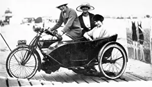 Sidecar Prints: Ladies on a veteran 1910 motorcycle & sidecar