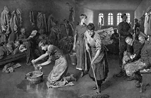 Task Prints: Ladies working in a Russian soldiers home under Bolsheviks