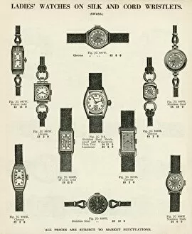 Images Dated 6th November 2015: Ladies wristwatches with silk and cord straps 1937