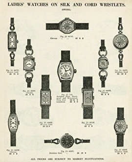 Images Dated 6th November 2015: Ladies wristwatches with silk and cord straps 1937