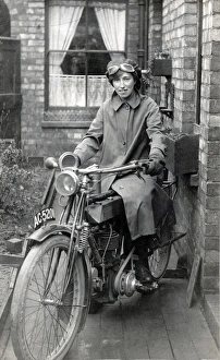 Sunbeam Collection: Lady on 1912 Sunbeam motorcycle