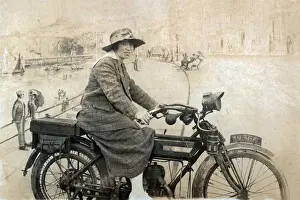 Brooks Prints: Lady on a 1914 BSA motorcycle