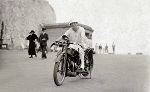 Lady on 1918 Rudge Multi motorcycle