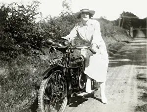 Nineteen Prints: Lady on a 1920 Douglas motorcycle