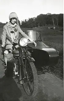 Nineteen Prints: Lady on a 1921 Triumph SD motorcycle & sidecar