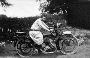Belt Prints: Lady on a 1922 Ariel motorcycle