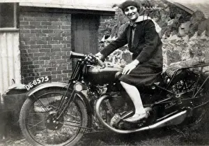 Registration Prints: Lady on a 1930 Raleigh motorcycle