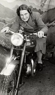 Triumph Gallery: Lady on a 1948 Triumph motorcycle