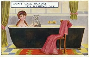 Images Dated 10th July 2012: Lady in Bath with Cat