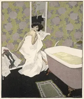 Bath Room Prints: Lady in Bathroom C1908