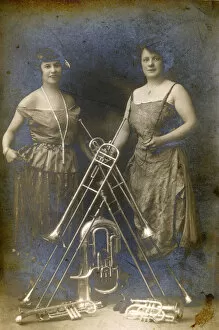 Images Dated 5th November 2018: Two Lady Brass Musicians and a variety of their instruments
