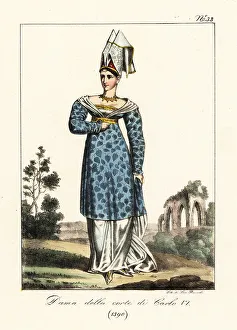 Hennin Prints: Lady of the court of King Charles V, 1390