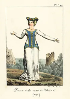 1370 Prints: Lady at the court of King Charles V of France, 1370